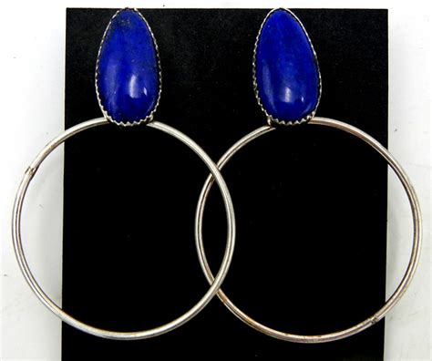 Navajo Lapis And Sterling Silver Circle Dangle Earrings Palms Trading