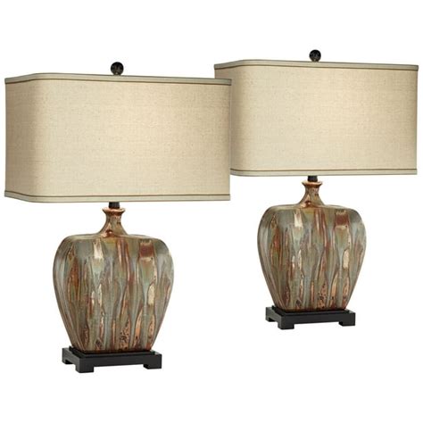 Possini Euro Design Modern Table Lamps Set Of 2 Ceramic Copper Drip