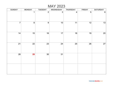 May 2023 Blank Calendar Calendar Quickly