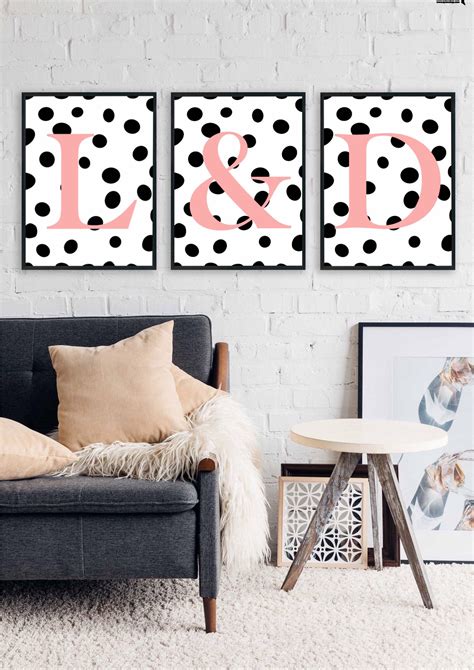 Custom Initial Wall Art Pack Of 3 Letter Print Polka Dot Etsy In 2020