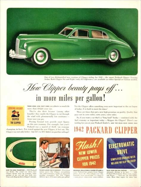 1941 Classic Car Ad 42 Packard Clipper Green Sedan Last Pre War