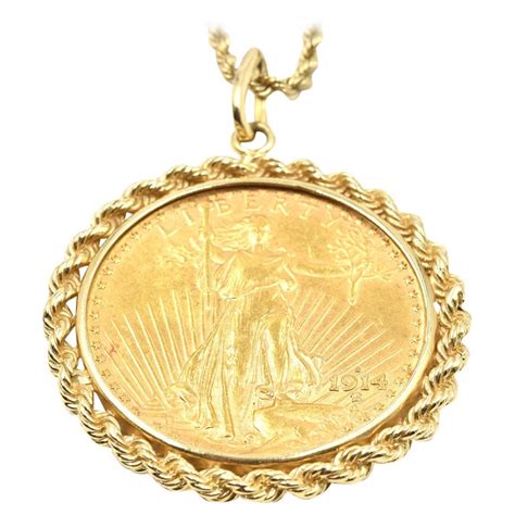 Liberty Coin Pendant Rope Necklace 14 Karat Yellow Gold At 1stdibs