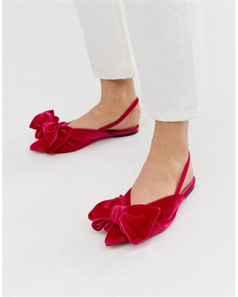 Asos Lips Bow Slingback Ballet Flats In Pink Lyst