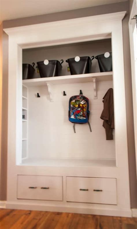Example of a trendy entryway design in toronto good idea for staggered closets allowing full depth as well and shallower that allow for movement around the bed. Dazzling Mudroom Makeover | Entry closet, Front hall ...