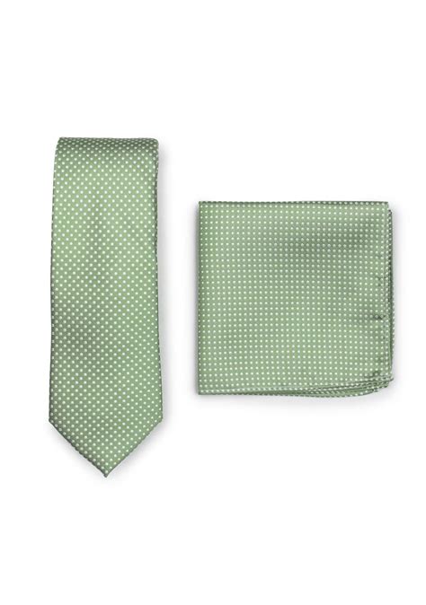 Sage Green Mens Tie Set Skinny Pin Dot Tie And Pocket Square In Sage