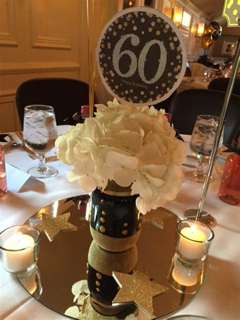 60th Birthday Party Centerpiece In Black And Gold Birthday Party