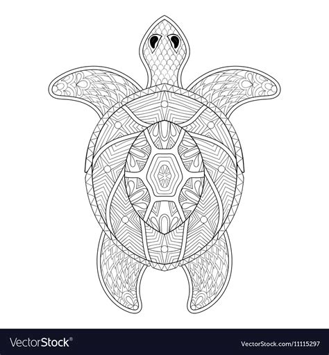 Turtle In Zentangle Style Freehand Sketch For Vector Image
