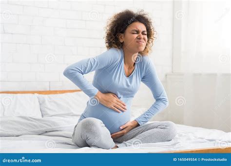 Labor Contractions Pregnant Woman Having Pain In Belly Stock Photo