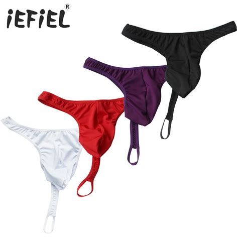Iefiel Lingerie Low Rise Breathable Solid G Strings Thongs Penis Pouch Mesh Jockstraps Mens G