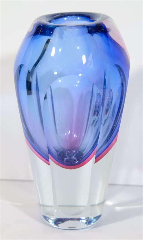 Pair Of Modernist Murano Glass Sommerso Vases By Flavio Poli At 1stdibs