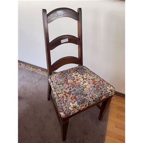 6 Matching Walnut Chairs With Floral Fabirc Seats