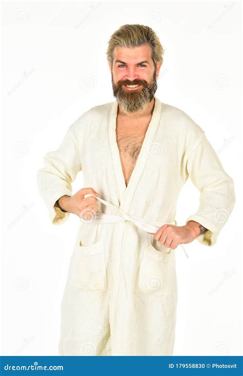 Man In Underwear Hygiene Man In Terry Bathrobe In The Bathroom Mature Man Wear Bathrobe