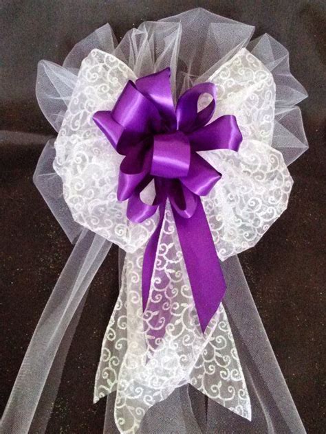 Wedding Pew Bows Purple Satin And Tule Bows With Streamers Wedding