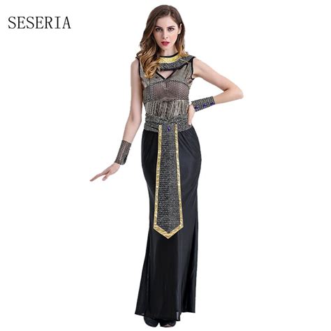 Seseria Black Gold Sexy Egyptian Queen Cleopatra Costume Women