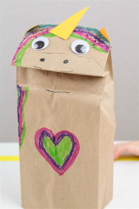 Unicorn Paper Bag Puppet Craft For Kids Free Template Unicorn Paper