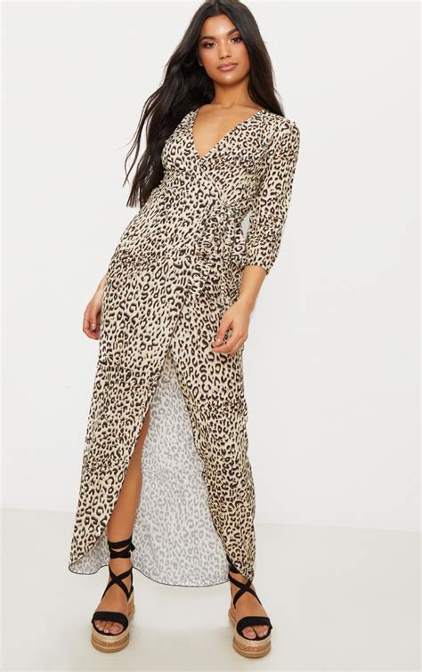 Leopard Print Wrap Front Maxi Dress Dresses Prettylittlething Ire