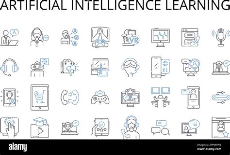 Artificial Intelligence Learning Line Icons Collection Machine