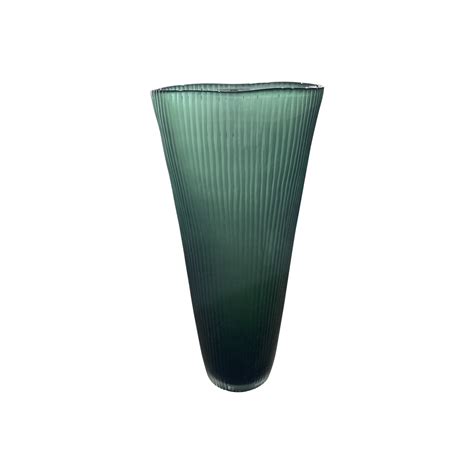 Tallskinny Green Ribbed Handcut Glass Vase Decor Home Decor