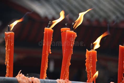 A Pair Of Chinese Red Candle For Praying For Good Luck Stock Image