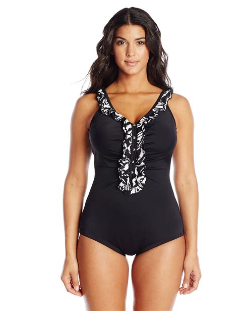 Maxine Of Hollywood Womens Plus Size So Chic Ruffle Front Girl Leg Swimsuit At Amazon Womens