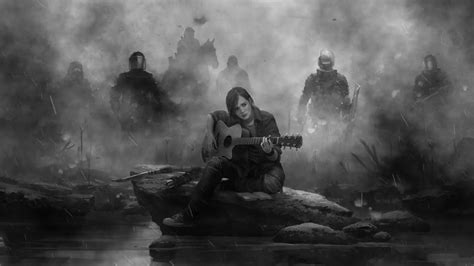 Ellie The Last Of Us Part 2 Guitar Monochrome Hd Games 4k Wallpapers