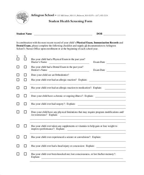 Free 11 Sample Health Screening Forms In Pdf Ms Word Excel