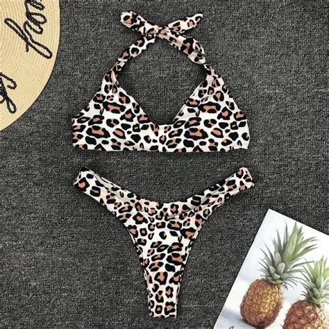 Bikinx Brazilian Leopard Bikinis 2019 Mujer Bathing Suit Halter Bandage