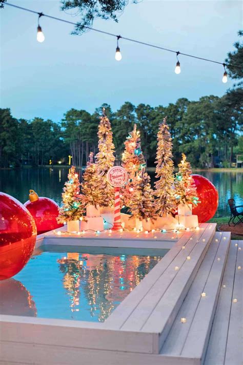 Poolside Christmas Decor With Santa Outdoor Holiday Decor Outdoor Christmas Christmas Backdrops