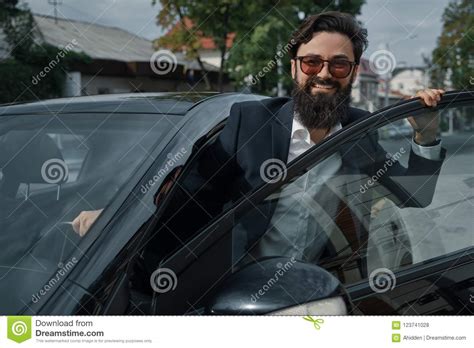 Portrait Stylish Handsome Man Near Car Outdoors Stock Photo Image Of