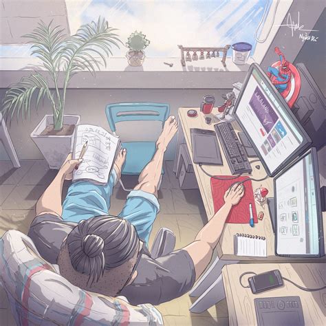 An Illustration Of My Own Office Corners Anime Art Beautiful Cute