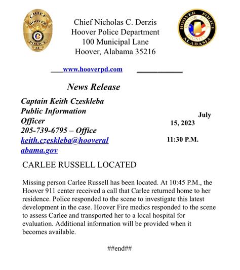 Hoover Police Dept On Twitter Carlee Russell Located Hooverpd