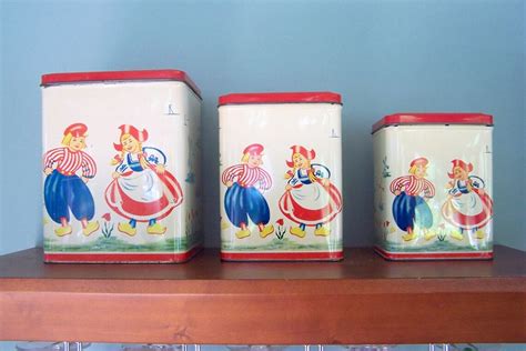 dutch metal canister set of 3 tins nesco inc 1950s windmills etsy