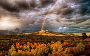 Nature, Landscape, Rainbows, Mountain, Fall, Clouds, Trees