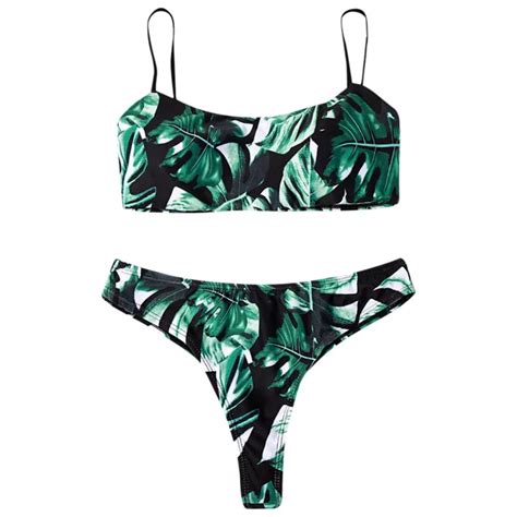 belleziva sexy swimwear women plant print push up swimsuit bikini set brazilian summer beach