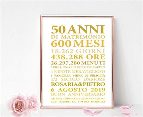 Quadretto Anniversario Di Matrimonio 50 Anni Insieme Stampabile Digitale Pdf Oro Idea