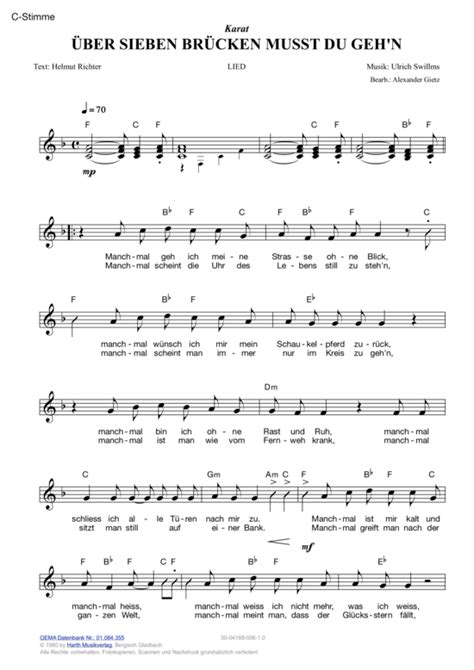 Über sieben brücken musst du gehen melodie stimmen in c b es pdf noten von karat in f