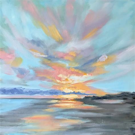 Pastel Clouds Over Folly Beach Original Oil Painting By Etsy In 2020