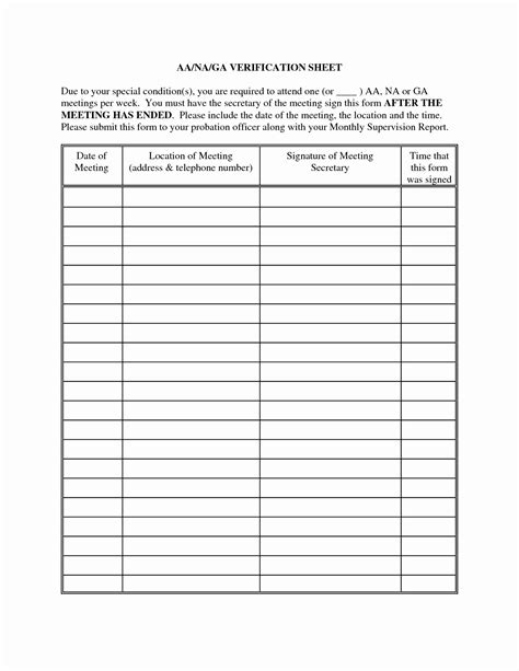 30 Alcoholics Anonymous Attendance Form Example Document Template