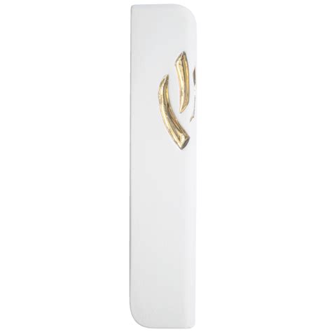 Ceramic Mezuzah In White With 24k Gold Medium Mezuzah Master