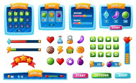 Premium Vector Game Ui Kit Cartoon Gaming Interface Buttons Icons