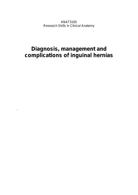 Literature Review Diagnosis Management And Complications Of Inguinal