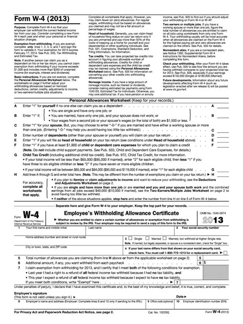 Irs W 4 2013 Fill Out Tax Template Online Us Legal Forms