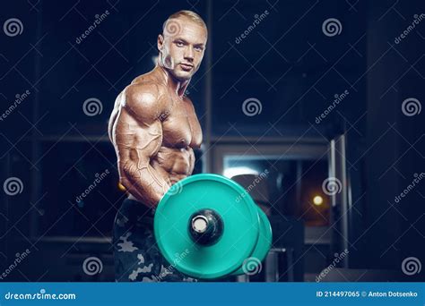 Fit Man Training Arm Muscles At Gym Stock Image Image Of Lifting