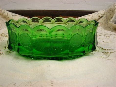 8019 Fostoria Green Coin Glass Oval Bowl Lot 8019 Antique Glass Glass Collection Fostoria