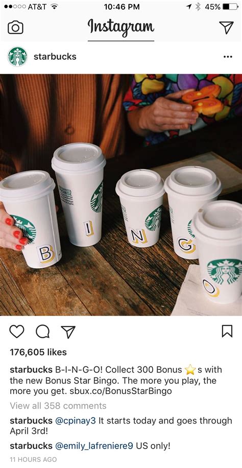 Starbucks Gamification Bonus Star Bingo 03 2017 Instagram Post
