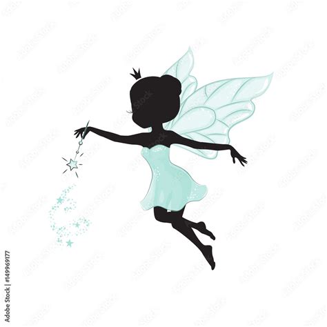 Silhouette Of Beautiful Fairy She Has A Magic Wand In Her Hand She Is