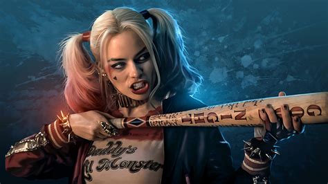 Harley Quinn With Bat Movie Wallpaper
