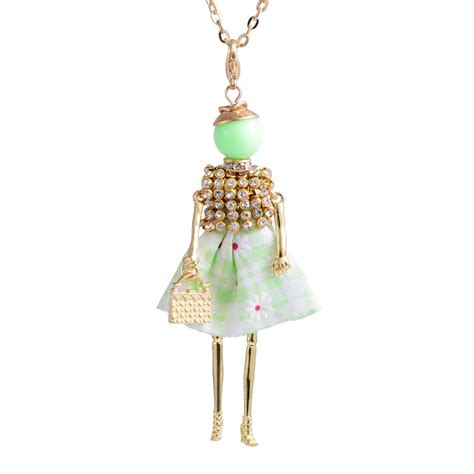 French Paris Doll Necklace Dress Flower Long Chain Alloy Doll Pendant