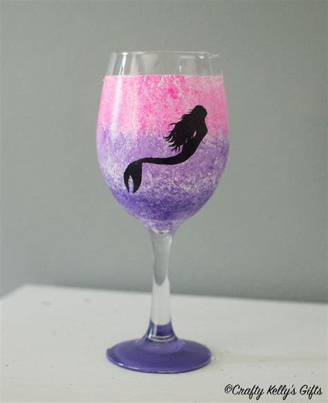 Hand Painted Mermaid Wine Glass Mermaid Glass Glitter Wine Etsy