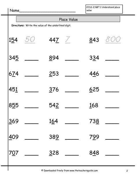 Place Value Whole Numbers Worksheets